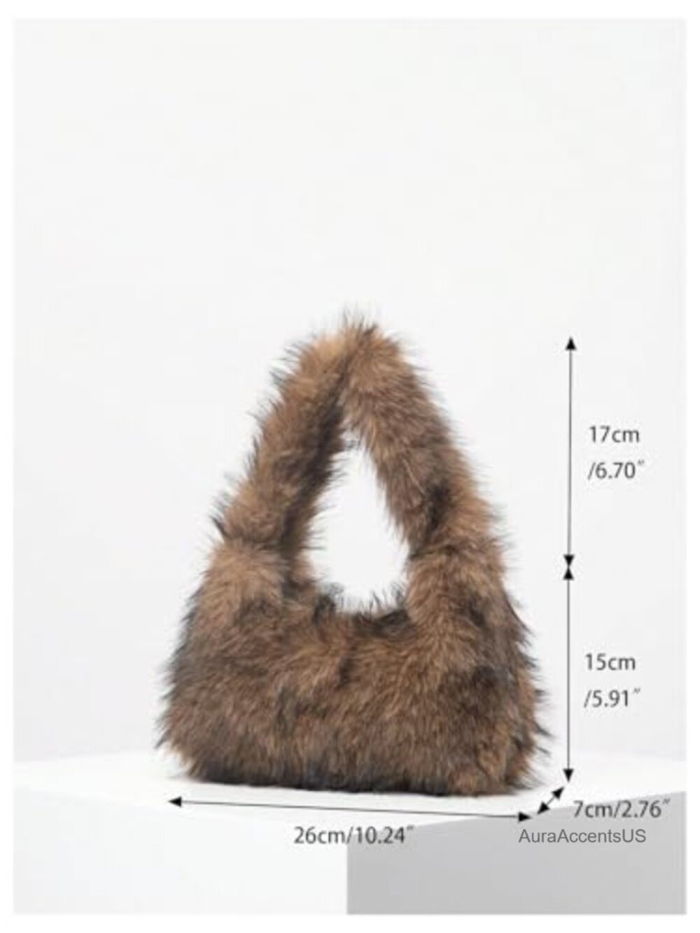 Faux Fur Crescent Shoulder Bag Fuzzy Plush Underarm Hobo Purse - Picture 5 of 6
